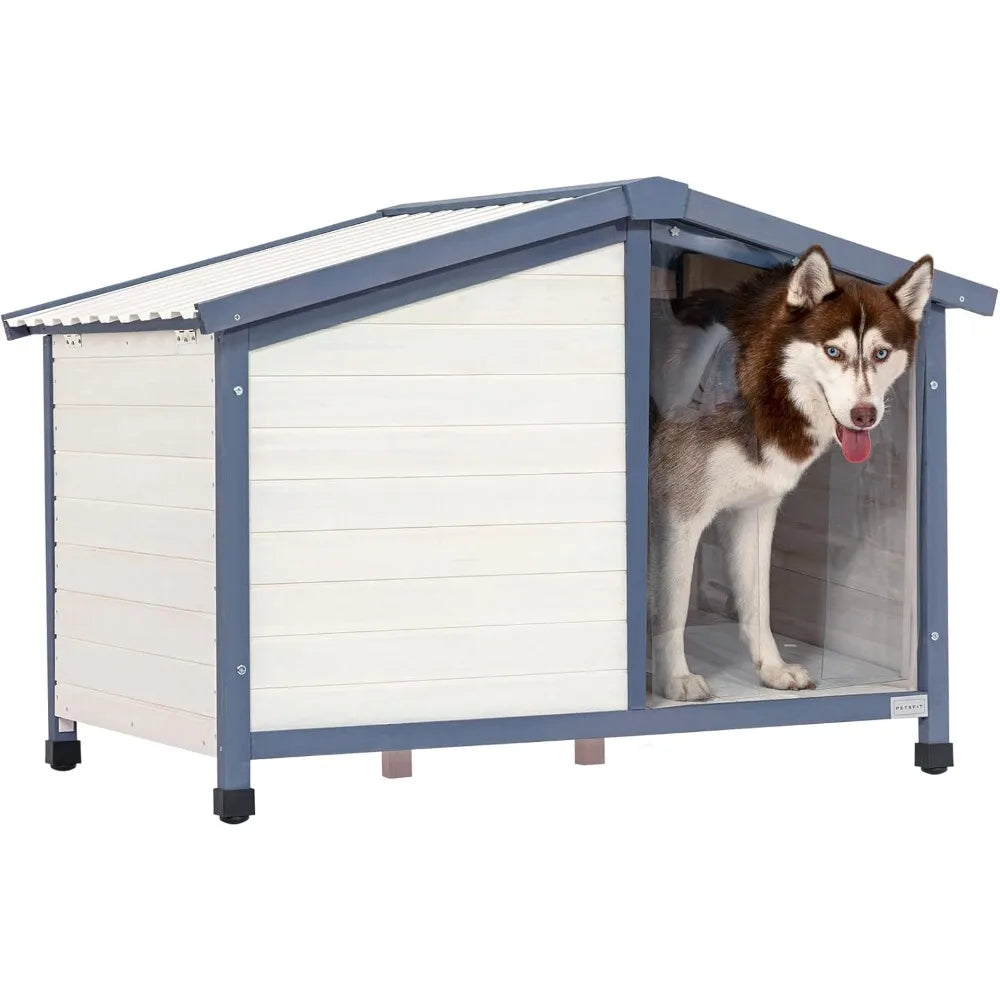 Petsfit Spacious PVC Roof Dog House - Suitable for Small to Large Dogs, Outdoor, Easy to Clean and Assemble, White