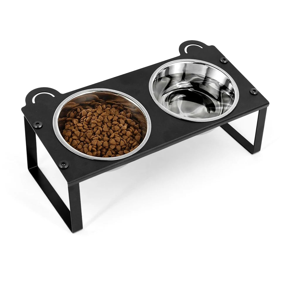 Elevated Cat Food Water Bowls 2 Stainless Steel Bowls with Metal Stand 15° Tilted Raised Cat feeding and water Bowls Pet Puppy