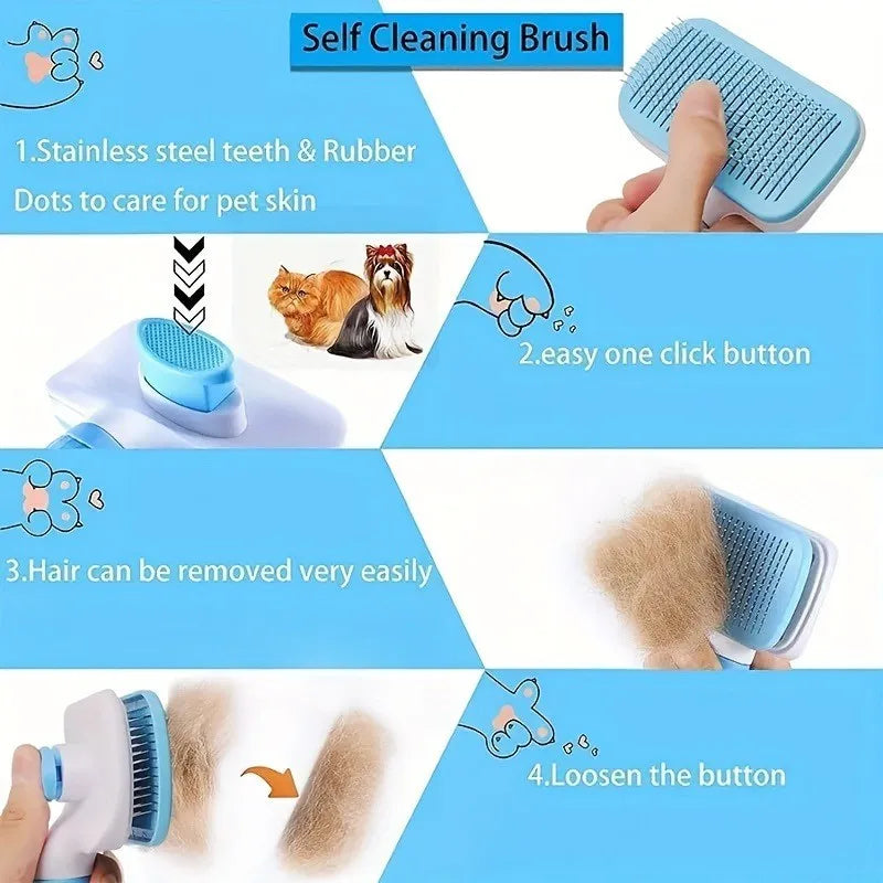 One-Button Pet Deshedding Brush- Tangle-Free Shedding Tool for Cats & Dogs, Removes Loose Hair, Easy Clean (Blue/Green)