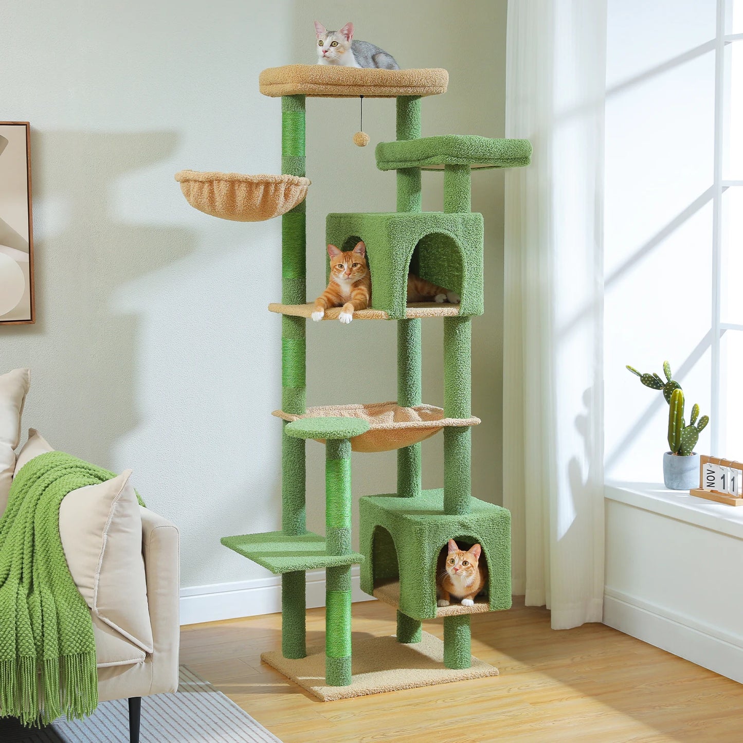 Sturdy Multi-Level Cat Tree Tower with Natural Sisal Scratching Posts,Cozy Hammock&Condo, Large Top Perch, and Fun Dangling Ball
