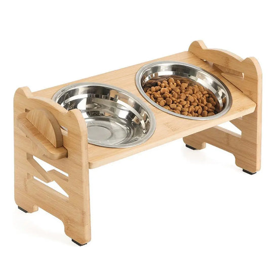 Pet supplies Stainless steel double bowl folding bowl stand Cat food bowl Dog food bowl
